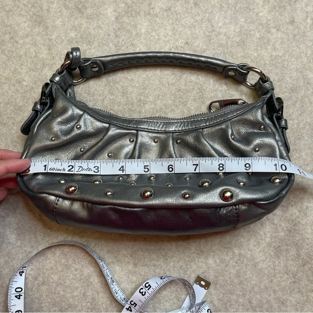 Badgley Mischka Gray Silver Studded Crescent Small Hobo Bag Purse